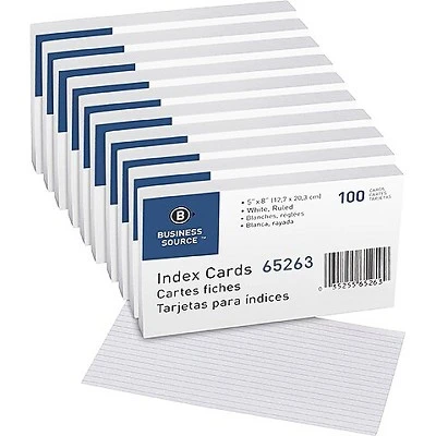 Business Source Index Cards Ruled 72 Lb. 5"x8" 500/BX White 65263BX 1 Business Source Index Cards Ruled 72 Lb. 5"x8" 500/BX White 65263BX