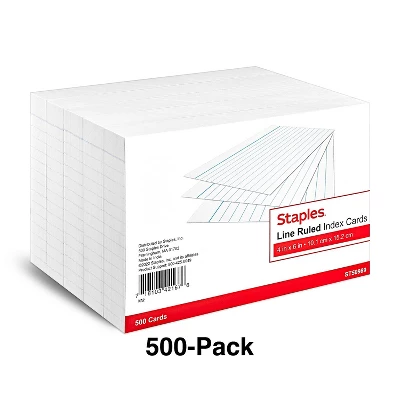 Staples 4" X 6" Line Ruled White Index Cards 500/Pack (50989) 233510 1 Staples 4" X 6" Line Ruled White Index Cards 500/Pack (50989) 233510
