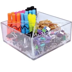 Azar Displays Deluxe Clear Square Bin Four Compartment Revolving Desk Organizer 8"W X 8"D X 4"H