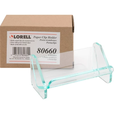 Lorell Paper Clip Holder 3-7/8"x2-1/2"x1-7/8" Clear/Green 80660 1 Lorell Paper Clip Holder 3-7/8"x2-1/2"x1-7/8" Clear/Green 80660