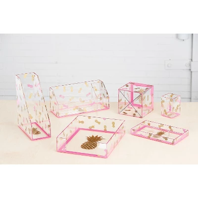 Deflect-O Deflecto Desklarity Storage Cube With X Dividers Precisely Pineapple Pink/Metallic Gold 6" 2 Deflect-O Deflecto Desklarity Storage Cube With X Dividers Precisely Pineapple Pink/Metallic Gold 6" - Image 2