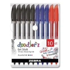 Zebra Doodler'z Gel Pen Stick Bold 1 Mm Assorted Ink And Barrel Colors 10/Pack 41970