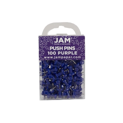 JAM Paper Colored Pushpins Purple Push Pins 2 Packs Of 100 222419053A 1 JAM Paper Colored Pushpins Purple Push Pins 2 Packs Of 100 222419053A