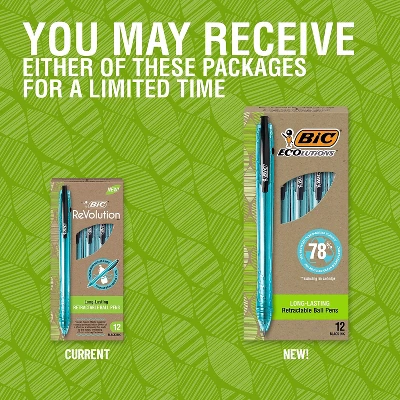 BIC Ecolutions Ocean-Bound Retractable Ballpoint Pens Medium Point Black Ink Dozen (BPRR11-BLK) 1 BIC Ecolutions Ocean-Bound Retractable Ballpoint Pens Medium Point Black Ink Dozen (BPRR11-BLK)
