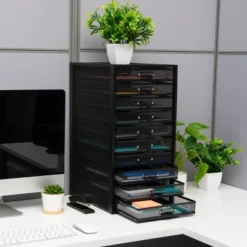 Mind Reader Network Collection Metal Mesh 10 Drawer Desk Organizer Multi-Purpose Black