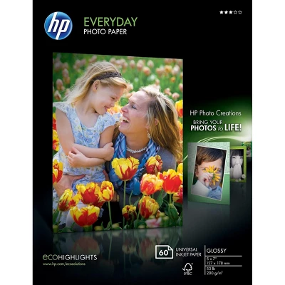 Hp Everyday Photo Paper Glossy 5 X7 60 Sheets/Pack CH097A 1 Hp Everyday Photo Paper Glossy 5 X7 60 Sheets/Pack CH097A