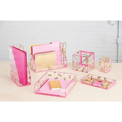 Deflect-O Deflecto Desklarity Storage Cube With X Dividers Precisely Pineapple Pink/Metallic Gold 6" 1 Deflect-O Deflecto Desklarity Storage Cube With X Dividers Precisely Pineapple Pink/Metallic Gold 6"