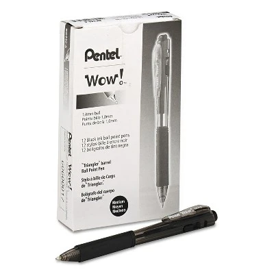 Pentel WOW! Retractable Ballpoint Pen 1mm Black Barrel/Ink Dozen BK440A 1 Pentel WOW! Retractable Ballpoint Pen 1mm Black Barrel/Ink Dozen BK440A