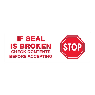 Tape Logic Pre-Printed Carton Sealing Tape "Stop If Seal Is Broken..." 2.2 Mil 2 T902P016PK 1 Tape Logic Pre-Printed Carton Sealing Tape "Stop If Seal Is Broken..." 2.2 Mil 2 T902P016PK