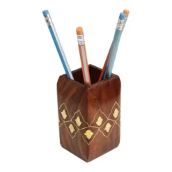 Store Indya Wooden Pen Pencil Office Stationary Holder Stand Hand Carved With Intricate Brass Inlay Design -Creative Office Outlet Store GUEST 74ead1a1 5599 42e1 9e40 aea93be2bc56
