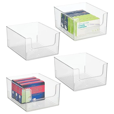 MDesign Plastic Home Office Storage Bin Container, Desk Organizer, 4 Pack 8 MDesign Plastic Home Office Storage Bin Container, Desk Organizer, 4 Pack - Image 8