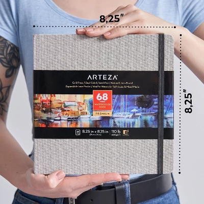 Arteza Gray Linen Hardcover Watercolor Paper Pad With Inner Pocket, 8.25"x8.25", 34 Sheets - 2 Pack 3 Arteza Gray Linen Hardcover Watercolor Paper Pad With Inner Pocket, 8.25"x8.25", 34 Sheets - 2 Pack - Image 3
