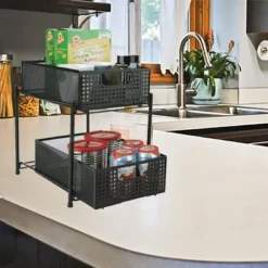 Mind Reader Metal Mesh Heavy Duty Organizer [2 TIER] Slide Out Basket Drawer For Kitchen, Bathroom, Office Desk (BLACK) -Creative Office Outlet Store GUEST 9328a69a e847 43c3 bb56 a60aa03907a6