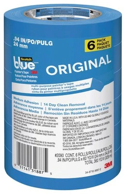 ScotchBlue 2090 Original Multi-Use Painter's Tape, 0.94 Inch X 60 Yards, Pack Of 6 1 ScotchBlue 2090 Original Multi-Use Painter's Tape, 0.94 Inch X 60 Yards, Pack Of 6
