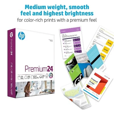 HP Premium24 8.5" X 11" Laser Paper 24 Lbs. 100 Brightness 500 Sheets/Ream (HPJ1124) 112400 1 HP Premium24 8.5" X 11" Laser Paper 24 Lbs. 100 Brightness 500 Sheets/Ream (HPJ1124) 112400