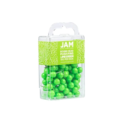 JAM PAPER Round Head Push Pins Lime Green 100/Pack (346RTLIGR) 1 JAM PAPER Round Head Push Pins Lime Green 100/Pack (346RTLIGR)