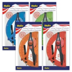 Helix Plastic Locking Compass & Protractor Set, 5 Sets