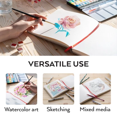 Arteza Gray Linen Hardcover Watercolor Paper Pad With Inner Pocket, 8.25"x8.25", 34 Sheets - 2 Pack 4 Arteza Gray Linen Hardcover Watercolor Paper Pad With Inner Pocket, 8.25"x8.25", 34 Sheets - 2 Pack - Image 4