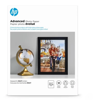 HP Advanced Photo Paper 56 Lbs. Glossy 8-1/2 X 11 50 Sheets/Pack Q7853A 1 HP Advanced Photo Paper 56 Lbs. Glossy 8-1/2 X 11 50 Sheets/Pack Q7853A