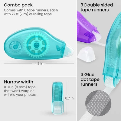 Arteza Tape Runner (3 Glue Dots, 3 Straight Tape), 8mmx7m - 6 Pack 1 Arteza Tape Runner (3 Glue Dots, 3 Straight Tape), 8mmx7m - 6 Pack