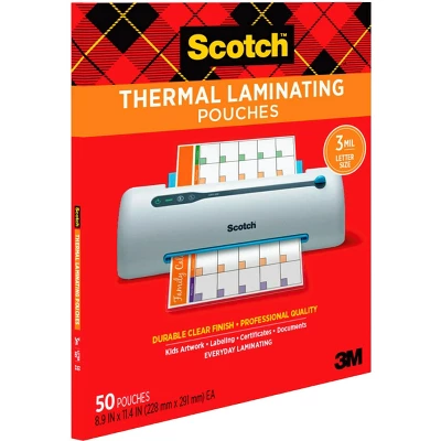 Scotch Thermal Laminating Pouch, 8-9/10 X 11-2/5 Inches, 3 Mil Thick, Pack Of 50 1 Scotch Thermal Laminating Pouch, 8-9/10 X 11-2/5 Inches, 3 Mil Thick, Pack Of 50