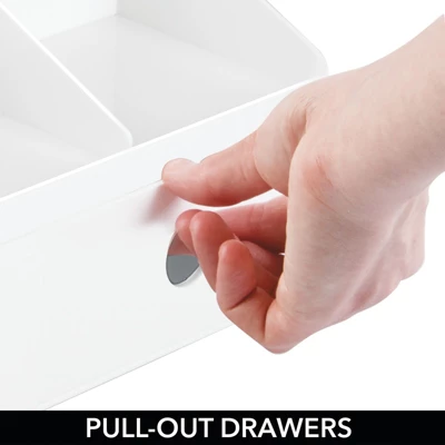 MDesign Large Plastic Divided Home Office Desk Organizer With 2 Drawers - White 3 MDesign Large Plastic Divided Home Office Desk Organizer With 2 Drawers - White - Image 3